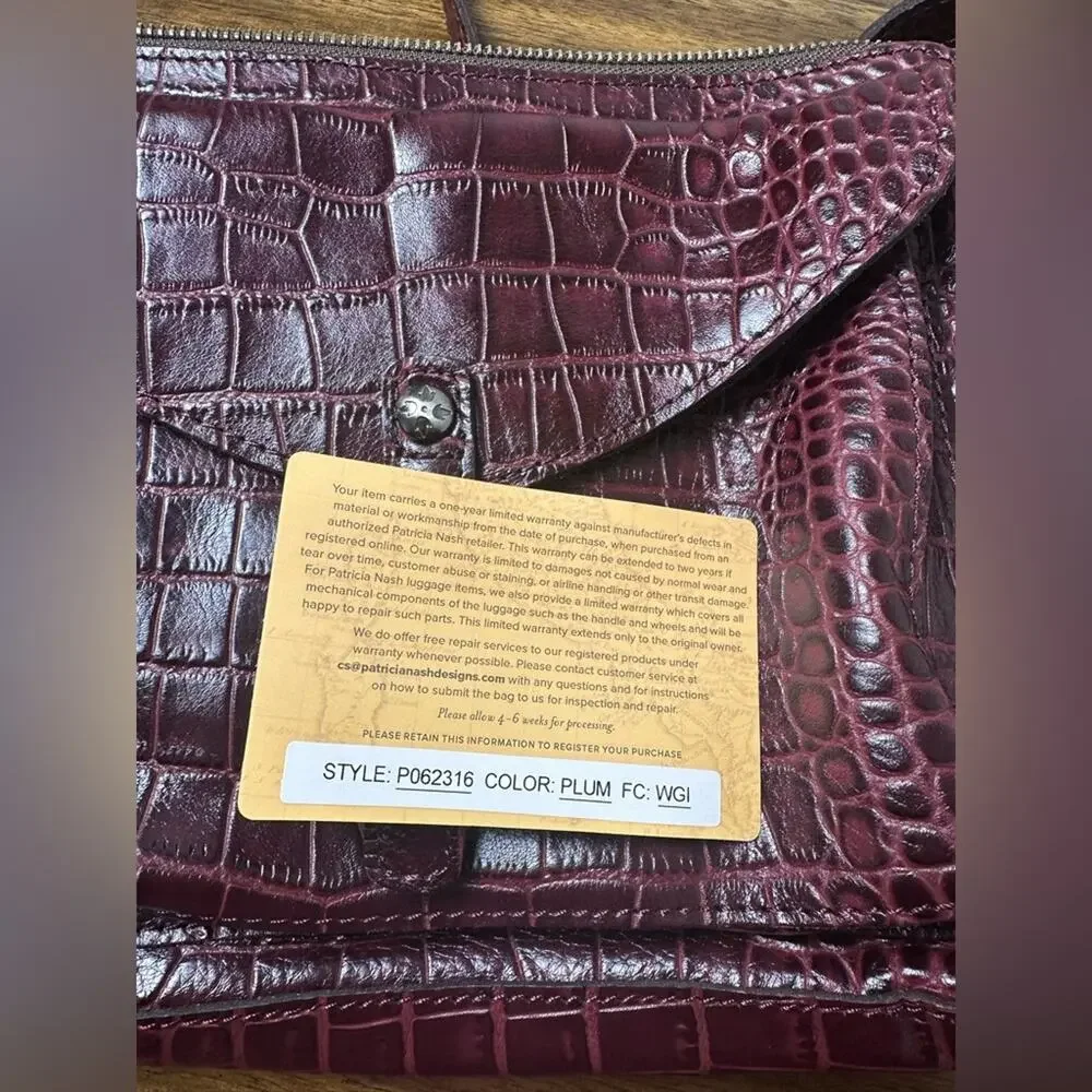 NWT Patricia Nash Plum 10th Anniversary Crossbody Bag Croc Leather Top Zip‎